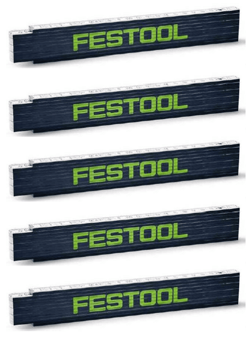 Festool Meterstab 201464 5er-Pack – 2 Meter Gliedermaßstäbe aus Holz mit Stahlgelenken