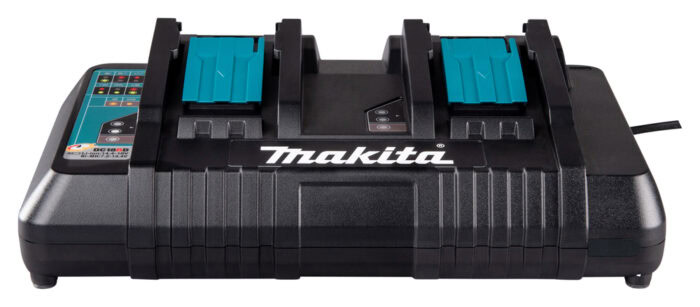 Makita Doppel-Schnellladegerät DC18RD – Laden Sie zwei 14,4V/18V LXT-Akkus gleichzeitig. Mit schneller Ladezeit, Kühlsystem und individuell einstellbarer Melodie für effizientes Arbeiten. Kompakt und ideal für Profis.