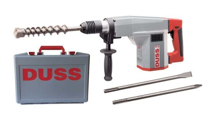 Produktbild des Duss Kombihammers PX 76 Set SDS-Max mit Spitz- und Flachmeißel im praktischen Transportkoffer