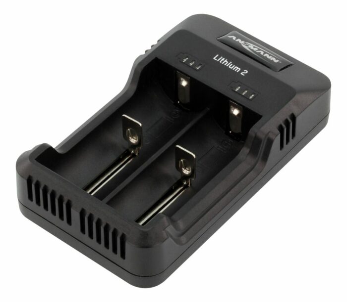 Sola Ladegerät R711164 für 18650 Akkuzellen – Intelligentes USB-Ladegerät für Lithium- und NiMH-Akkus, schwarz
