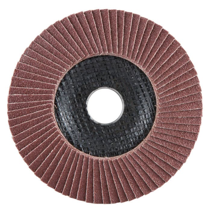 Rückseite einer Makita Fächerschleifscheibe mit glasfaserverstärkter Trägerscheibe in 125 mm Durchmesser