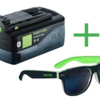 Festool Akkupack BP 18 Li 5,0 ASI – leistungsstarker 18V Lithium-Ionen-Akku mit 5,0 Ah für langanhaltendes Arbeiten mit Festool-Geräten, inklusive kostenloser Festool Sonnenbrille als Zugabe
