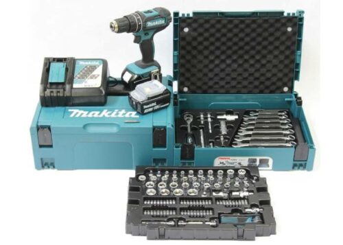 Makita Akku-Schlagbohrschrauber DHP482JX13 18V 3,0Ah + 120-teiliges Werkzeug-Set E-08713 – vielseitig und leistungsstark.