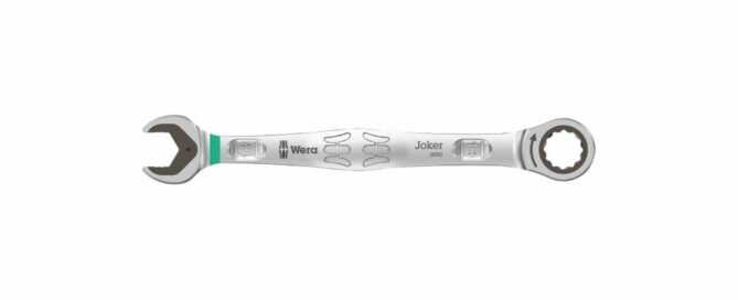 Wera Joker 6000 Maul-Ringratschenschlüssel mit Haltefunktion und optimierter Maulgeometrie.