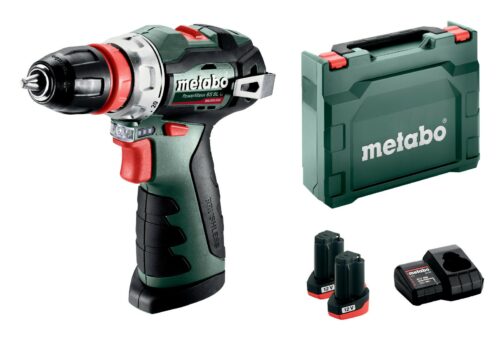 Metabo Akku-Bohrschrauber PowerMaxx BS BL Q 12V mit Schnellwechselbohrfutter, zwei 2,0-Ah-Akkus und Koffer