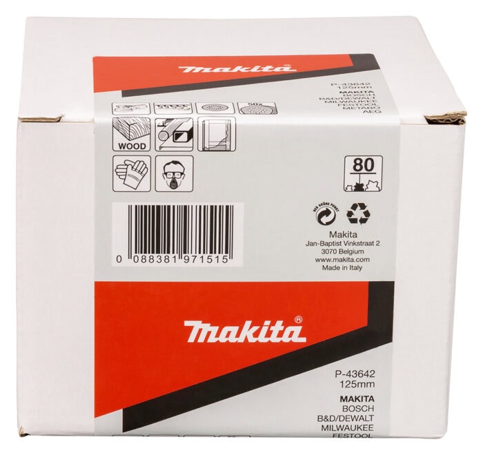 Makita Schleifscheiben 125 mm P80 mit Klett, 50 Stück