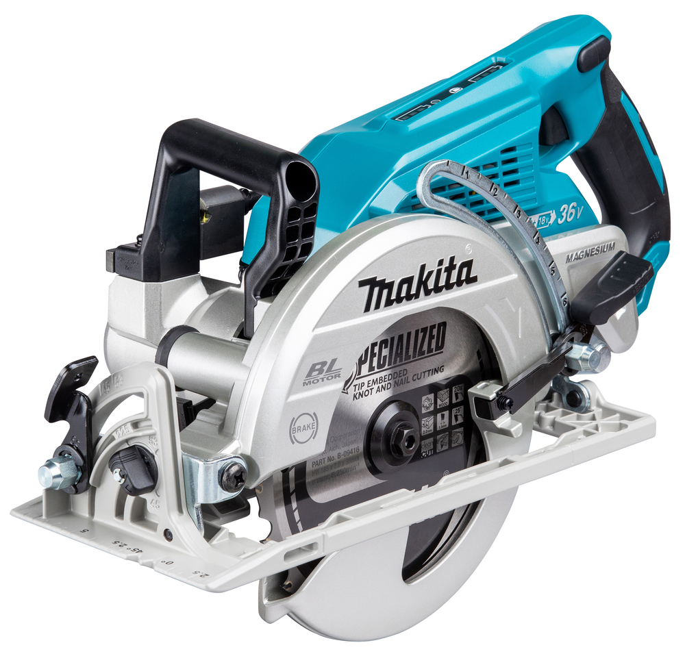 Makita Akku-Handkreissäge DRS780Z 2x18V mit 185 mm Sägeblatt und 65 mm Schnitttiefe