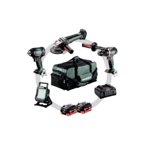 Metabo 18V Akku Combo Set 4.3.2 mit Bohrschrauber, Schlagschrauber, Winkelschleifer und Baustrahler
