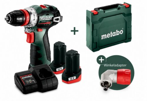 Metabo PowerMaxx BS BL Q 12V Akku-Bohrschrauber Set mit 2 Akkus, Koffer und Winkeladapter