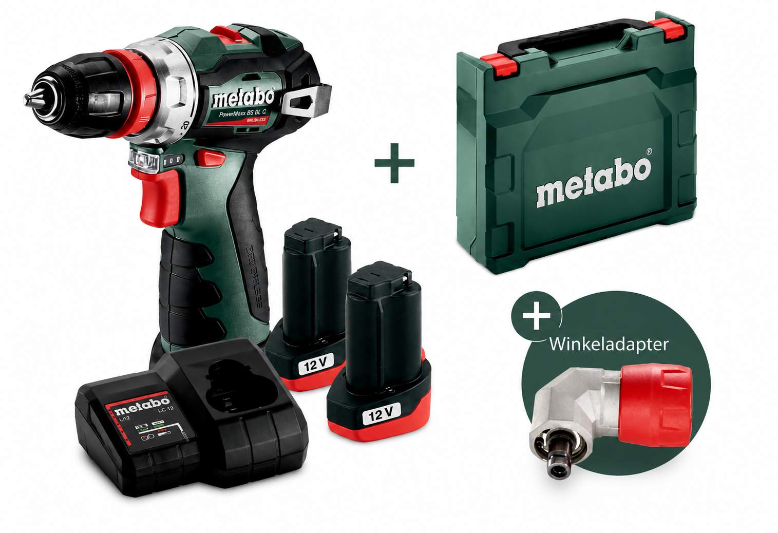 Metabo PowerMaxx BS BL Q 12V Akku-Bohrschrauber Set mit 2 Akkus, Koffer und Winkeladapter