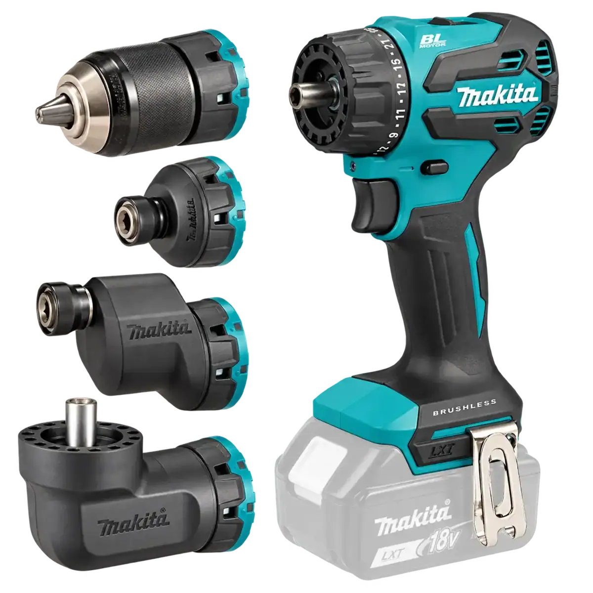 Makita DDF491ZJ01 18V Akku-Bohrschrauber mit Wechselkopfsystem + 4 Aufsätze im MAKPAC – Bild 2