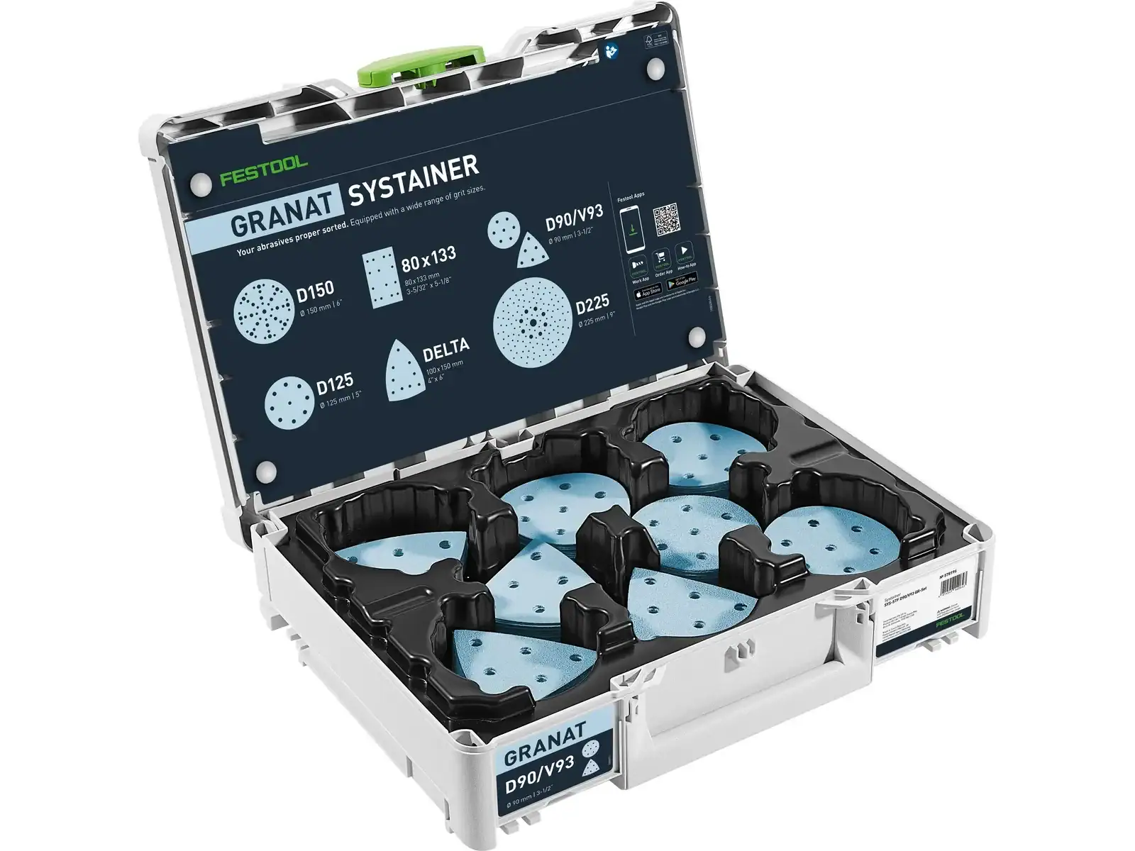 Festool Schleifmittel-Systainer D90 V93 GR SYS 578196 mit Granat Schleifmitteln
