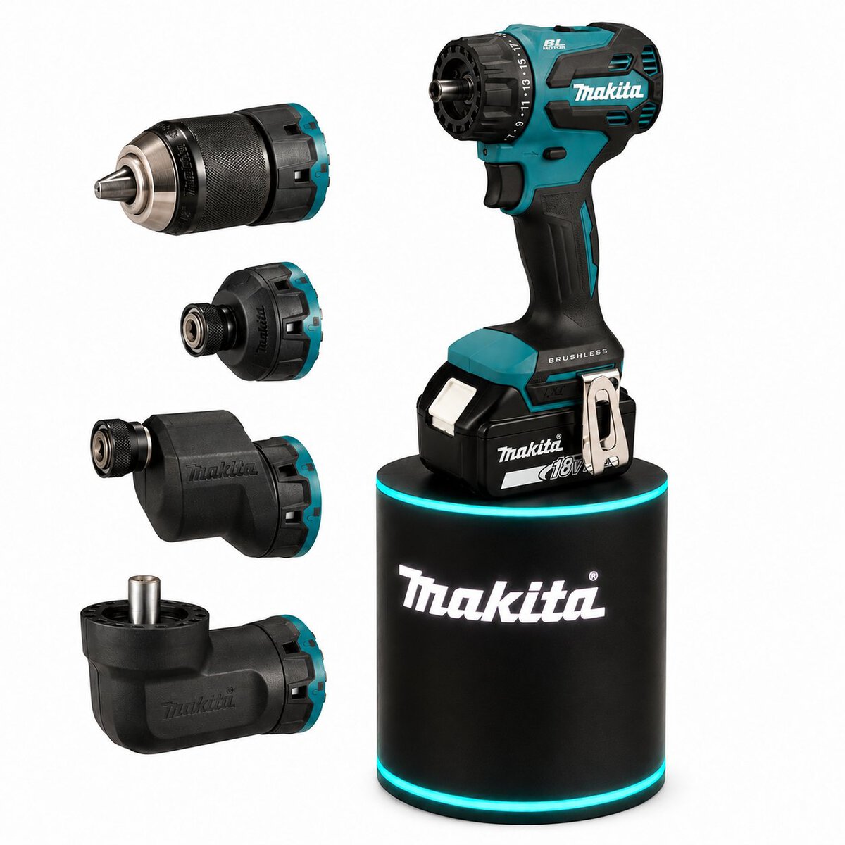 Makita DDF491 18V Akku-Bohrschrauber mit Wechselkopfsystem und 4 Aufsätzen