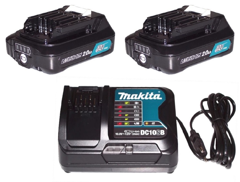 Makita Power Source-Kit mit 2x BL1021B 12V 2,0Ah Akkus und DC10SB Schnellladegerät.