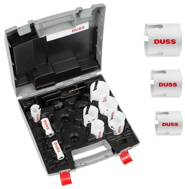 DUSS Hartmetall-Lochsägen-Set UAN mit 11 robusten Lochsägen von Ø 19 bis 76 mm in stabilem Aufbewahrungskoffer