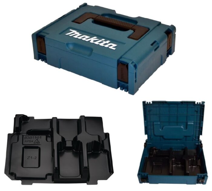 Makita MAKPAC Gr. 1 mit Einlage für 4x 14,4V/18V Akkus und Ladegerät DC18RC – sicher und passgenau.