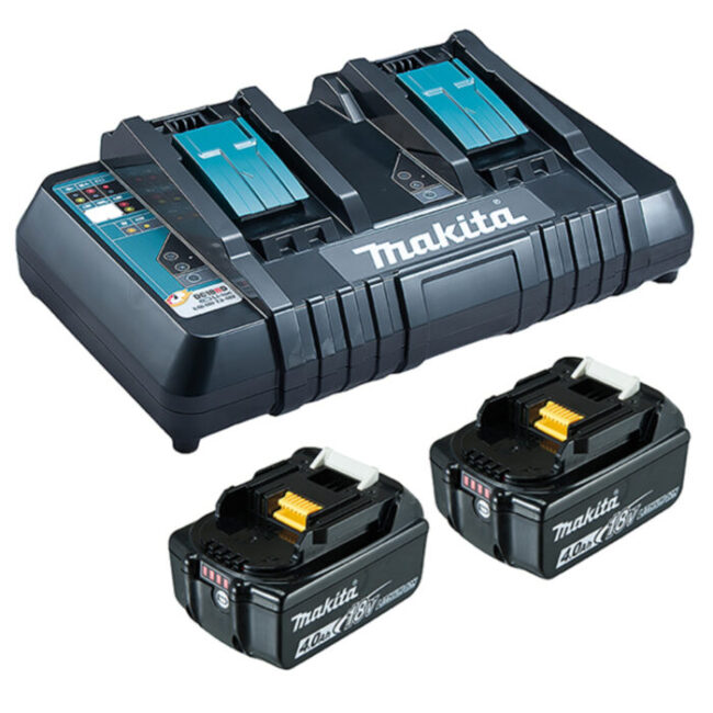 Makita 199481-4 Power Source-Kit mit 2x BL1840B 18V 4,0Ah Akkus und DC18RD Doppelladegerät.