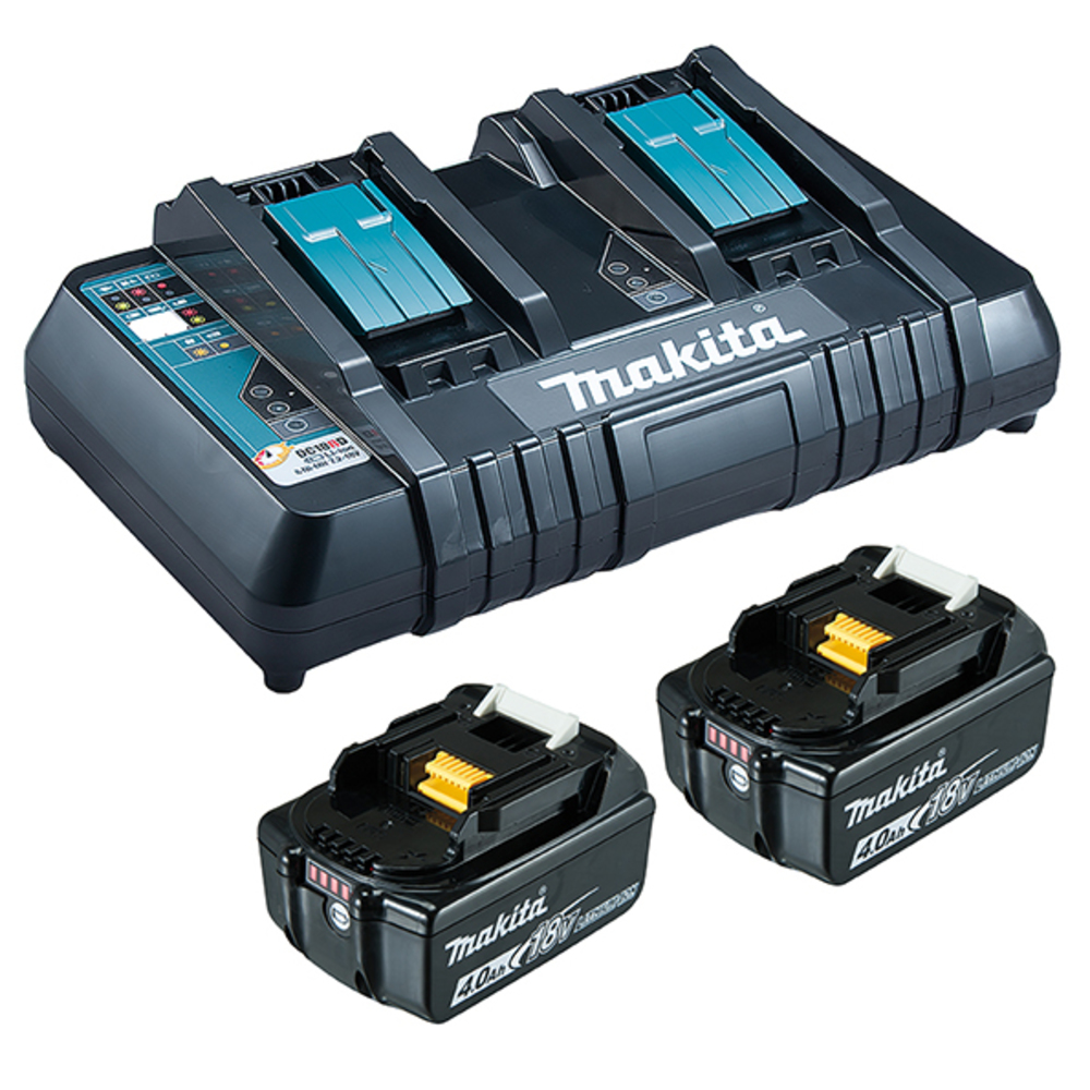 Makita Akku Set 2x BL1840B 18V 4,0Ah + DC18RD Doppelladegerät