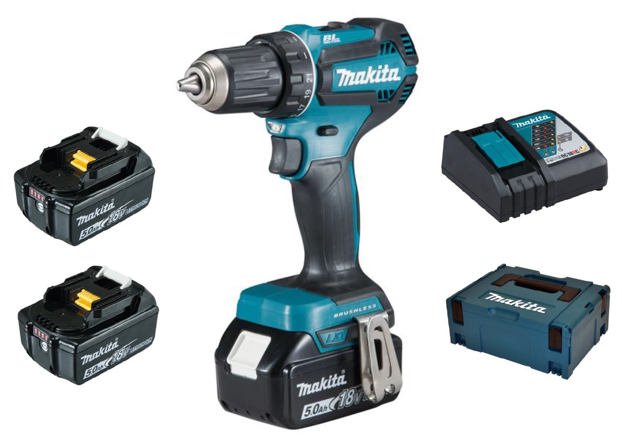 Makita Akkuschrauber DDF485RTJ3 18V mit 5,0Ah – kraftvoll, langlebig und effizient.