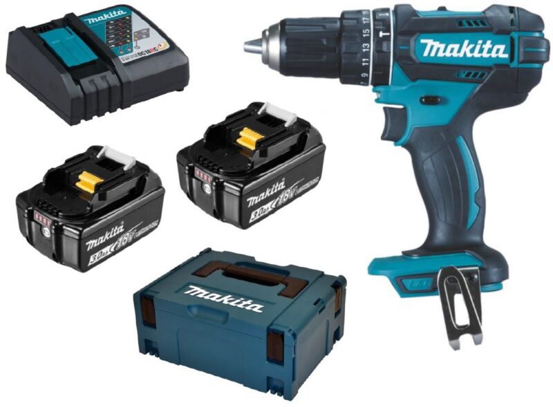 Makita Akku-Schlagbohrschrauber DHP482RFJ 18V mit 3,0Ah – leistungsstark und kompakt.